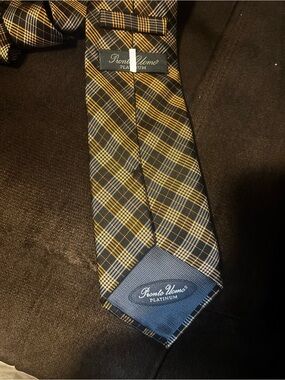 Pronto Uomo Plaid Tie in Navy Blue and Gold